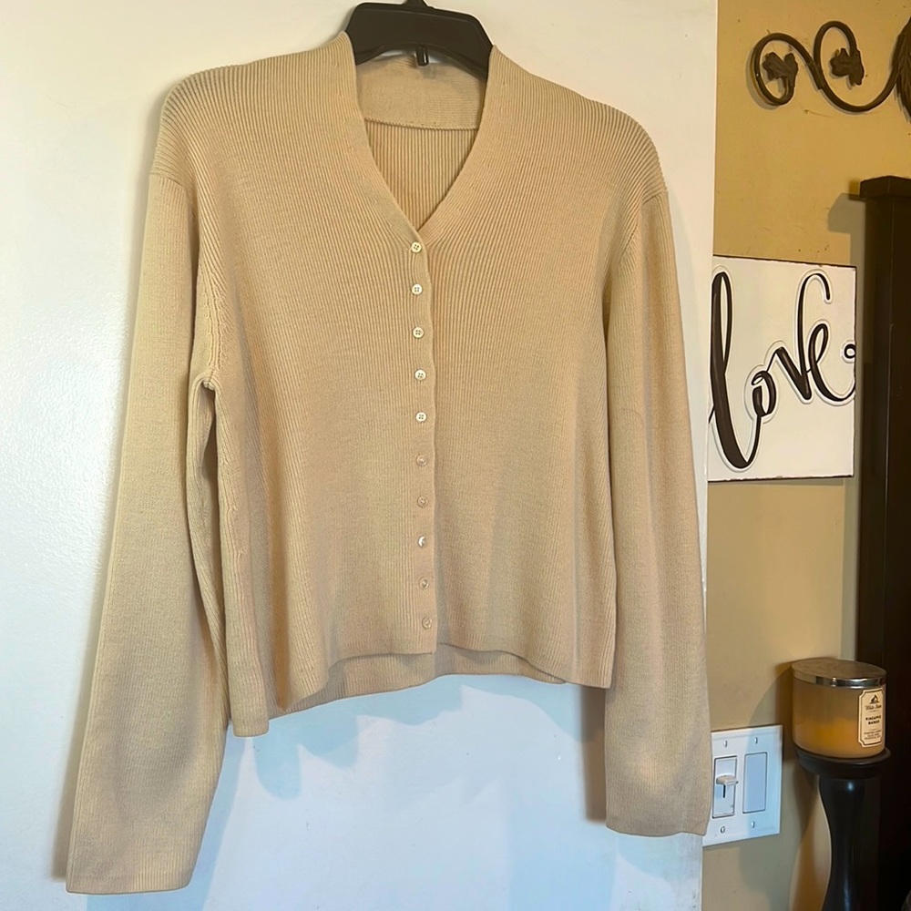 EUC Merino Wool button front cardigan tan